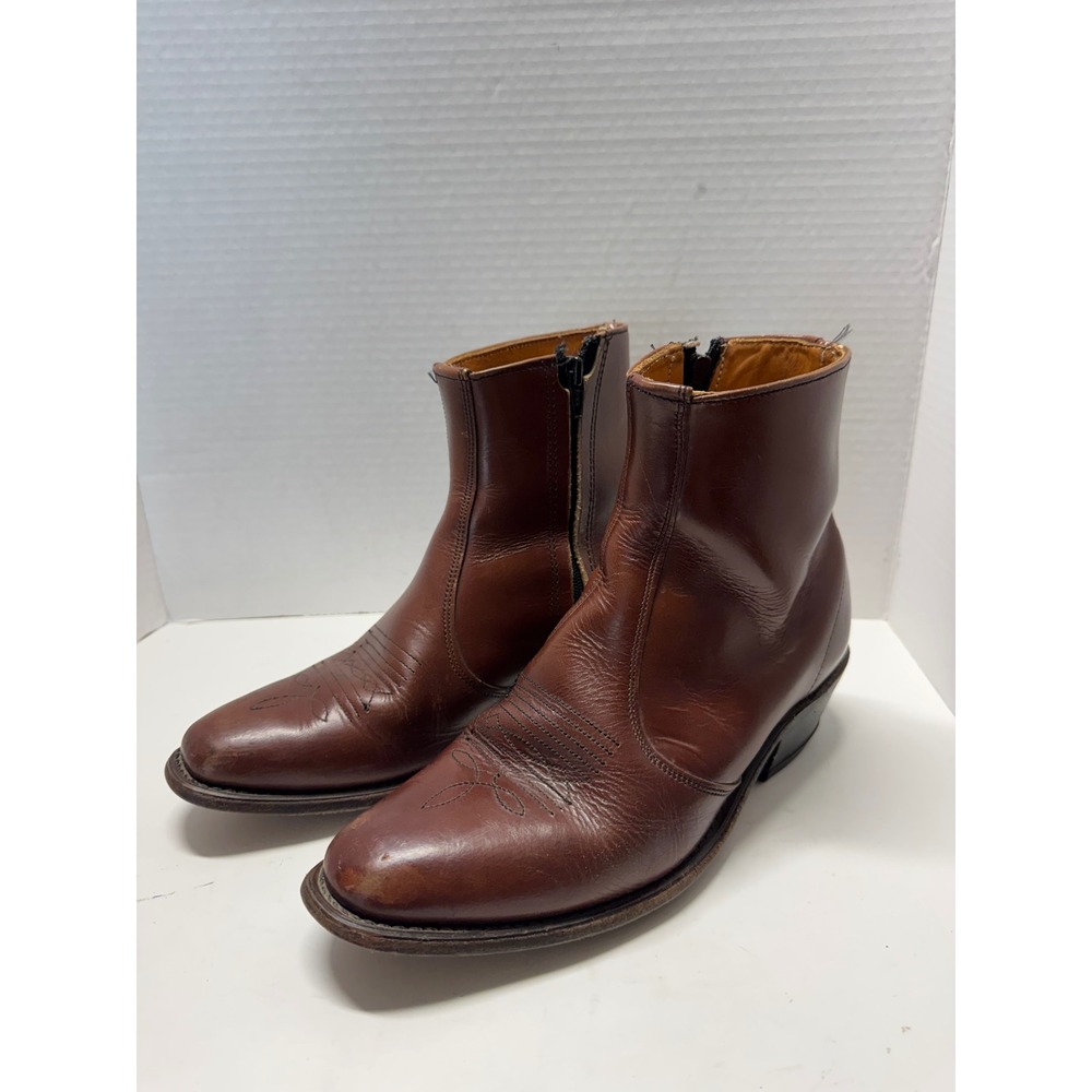 Vintage Stuart McGuire Mens 7.5 D Brown Leather Western Side Zip Ankle Boots